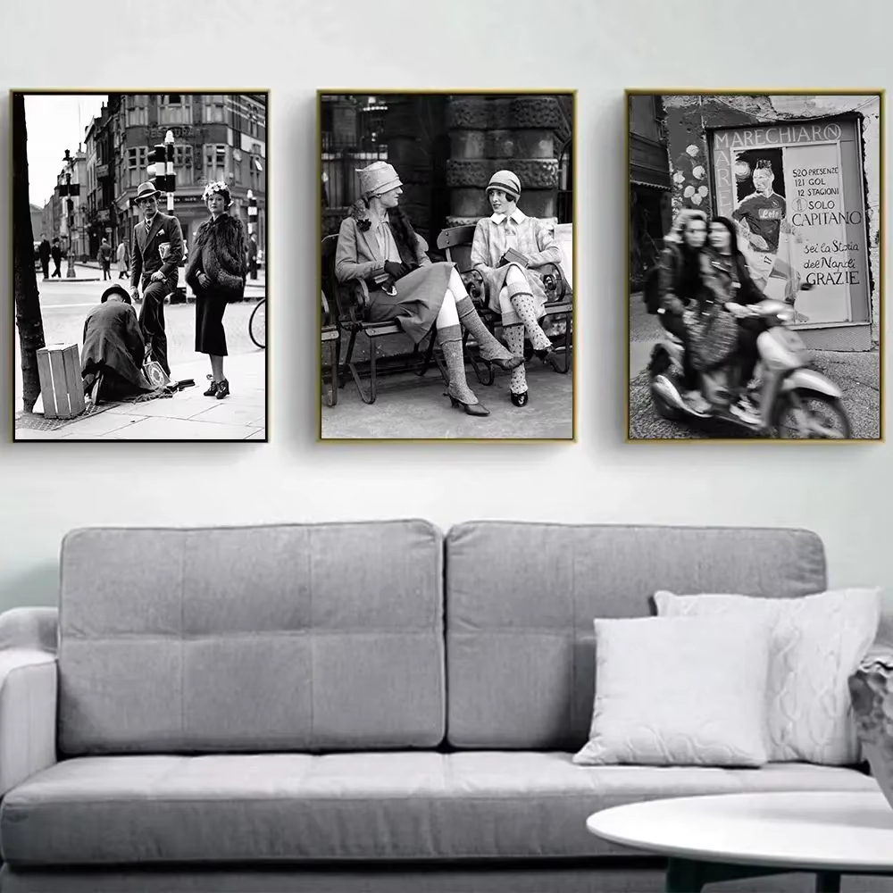 Italy Fashion Street - Impresión fotográfica Vintage en blanco y