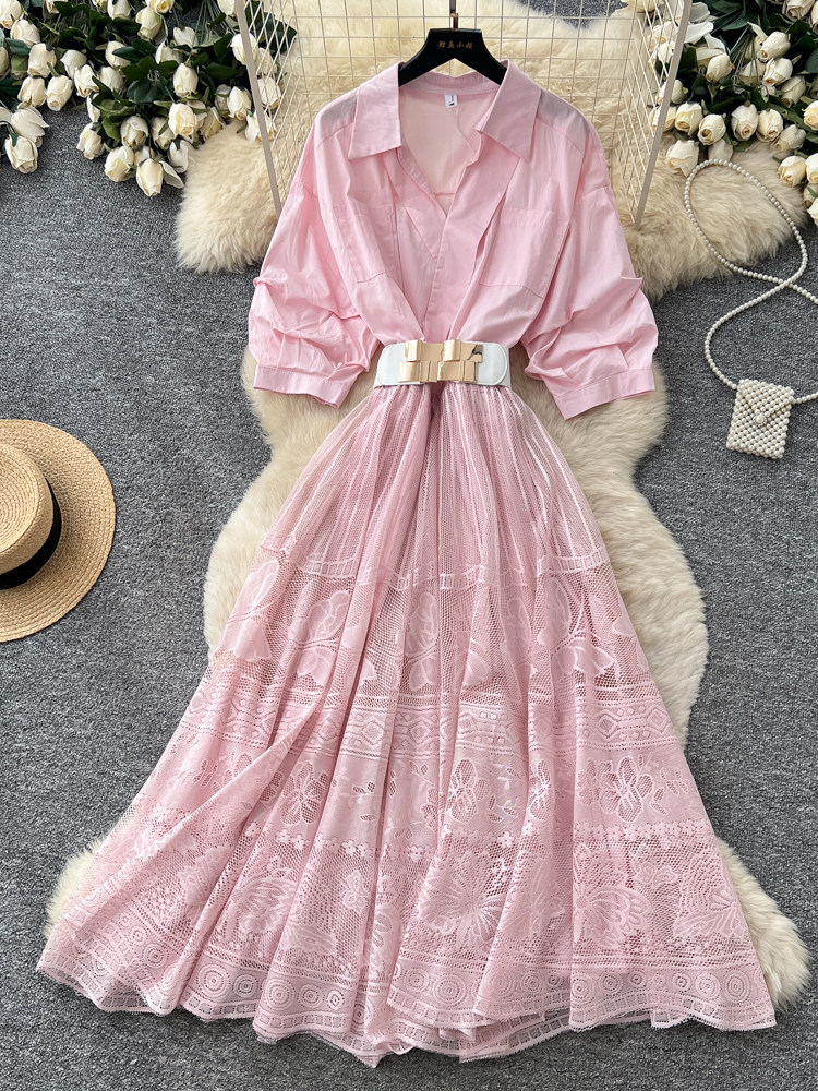 Street Fashion Events - Vestido largo rosa estilo francés para