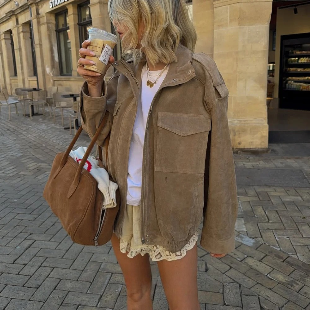 Street Fashion Fall 2025 - KONDALA-Chaqueta de ante para mujer, abrigo