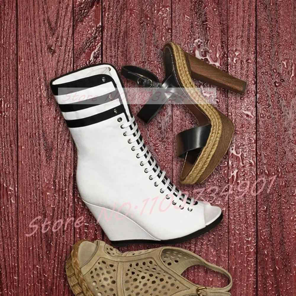 Botas de cuña negras a rayas c - Street Fashion Events reseña y precio
